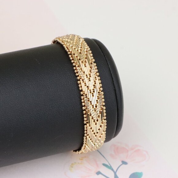 "Rose Gold Woven Pattern Bracelet with Beaded Edge, XPBL1127 - Picture 11 of 12